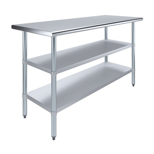 Amgood 24x60 Prep Table with Stainless Steel Top and 2 Shelves AMG WT-2460-2SH